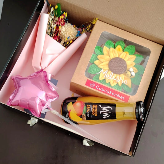 BOX con Minicake Girasol + Jugo Amayu